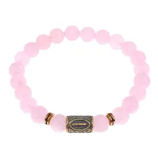 Браслет со славянской руной Исток и нат.камнем Розовый кварц, 8мм BSRN-18-15