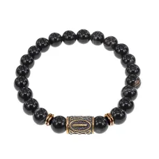 Браслет со славянской руной Исток и нат.камнем Черный агат, 8мм BSRN-18-23