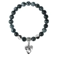 Браслет Дракон (удача, могущество, успех), Снежный обсидиан 8мм BSPE1-17-3001