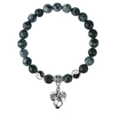 Браслет Дракон (удача, могущество, успех), Снежный обсидиан 8мм BSPE1-17-3001