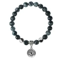Браслет Глаз (от сглаза и порчи), Снежный обсидиан 8мм