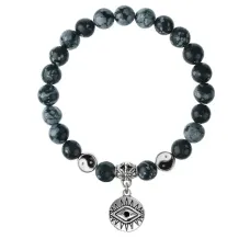 Браслет Глаз (от сглаза и порчи), Снежный обсидиан 8мм