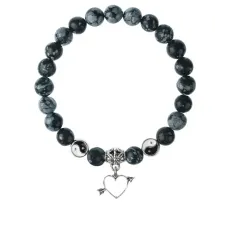 Браслет Сердце (любовь), Снежный обсидиан 8мм