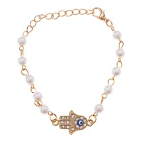 Браслет от сглаза Хамса с искусственным жемчугом, 21см BS707-02