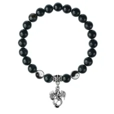 Браслет Дракон (удача, могущество, успех), Черный агат 8мм BSPE1-22-3001