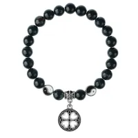 Браслет Клевер (удача, везение), Черный агат 8мм BSPE1-22-3003