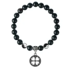 Браслет Клевер (удача, везение), Черный агат 8мм BSPE1-22-3003