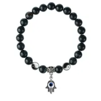 Браслет Хамса (от сглаза и зла), Черный агат 8мм BSPE1-22-3006