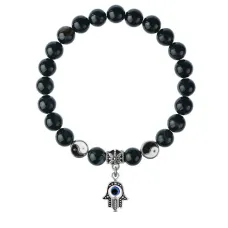 Браслет Хамса (от сглаза и зла), Черный агат 8мм BSPE1-22-3006