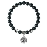 Браслет Глаз (от сглаза и порчи), Черный агат 8мм BSPE1-22-3007