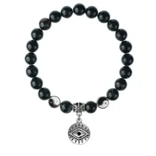 Браслет Глаз (от сглаза и порчи), Черный агат 8мм BSPE1-22-3007