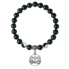 Браслет Лотос (гармония и развитие), Черный агат 8мм