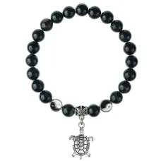 Браслет Черепаха (здоровье и долголетие), Черный агат 8мм BSPE1-22-3014