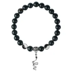 Браслет Змея (мудрость, здоровье, долголетие), Черный агат 8мм BSPE1-22-3017