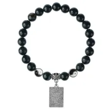 Браслет Таро - Любовники, Черный агат 8мм BSPE1-22-3024
