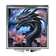 Складное зеркало квадратное Дракон и розовые цветы ZER2-0565