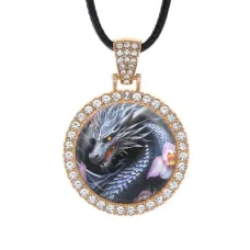 Кулон со стразами Дракон и цветы, цвет светлое золото ALKS0236