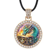 Кулон со стразами Дракон и сундук, цвет светлое золото ALKS0245