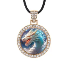 Кулон со стразами Белый дракон, цвет светлое золото ALKS0269