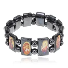 Христианский браслет Святые Заступники, немагнитный гематит BS013-5