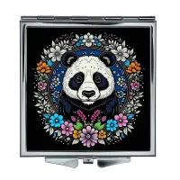 Складное зеркало квадратное Панда и венок ZER2-0635