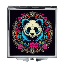 Складное зеркало квадратное Панда и цветы ZER2-0636