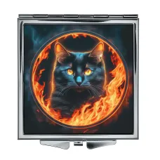 Складное зеркало квадратное Огненный черный кот ZER2-0703