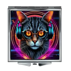 Складное зеркало квадратное Кот в очках и наушниках неон ZER2-0830