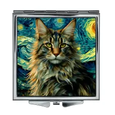 Складное зеркало квадратное Длинношерстный кот звездная ночь ZER2-0876