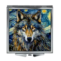 Складное зеркало квадратное Волк звездная ночь ZER2-0878