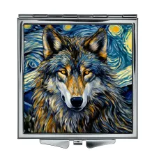 Складное зеркало квадратное Волк звездная ночь ZER2-0878