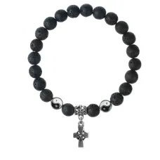 Браслет Крест (мудрость, гармония, процветание), Лава 8мм BSPE1-25-3004