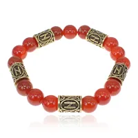 Браслет с рунами под золото Хагалаз, с нат. камнем Сердолик 10мм BSR2-004