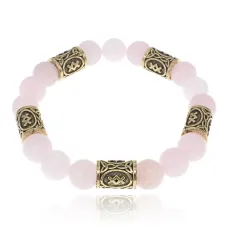 Браслет с рунами под золото Ингуз, с нат. камнем Розовый кварц 10мм BSR2-005