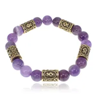 Браслет с рунами под золото Одал, с нат. камнем Аметист 10мм BSR2-012