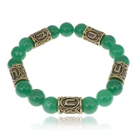 Браслет с рунами под золото Уруз, с нат. камнем Нефрит 10мм BSR2-013