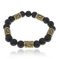 Браслет с рунами под золото Наутиз, с нат. камнем Лава 10мм BSR2-015