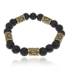 Браслет с рунами под золото Наутиз, с нат. камнем Лава 10мм BSR2-015