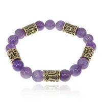 Браслет с рунами под золото Манназ, с нат. камнем Аметист 10мм BSR2-023