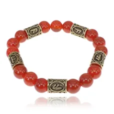 Браслет с рунами под золото Ансуз, с нат. камнем Сердолик 10мм BSR2-024