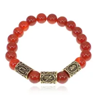 Браслет с рунами под золото Руны Пива (Защита от магии), с нат. камнем Сердолик 10мм BSR2-027