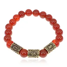 Браслет с рунами под золото Руны Пива (Защита от магии), с нат. камнем Сердолик 10мм BSR2-027