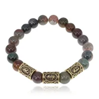 Браслет с рунами под золото Руны Дороги (защита в пути), с нат. камнем Яшма 10мм BSR2-029