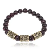 Браслет с рунами под золото Победа над злом, с нат. камнем Гранат 10мм BSR2-031