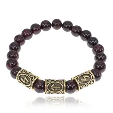 Браслет с рунами под золото Победа над злом, с нат. камнем Гранат 10мм BSR2-031