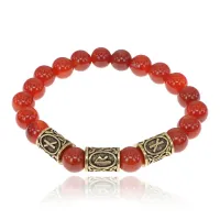 Браслет с рунами под золото Защита от колдовства, с нат. камнем Сердолик 10мм BSR2-032