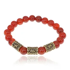 Браслет с рунами под золото Защита от колдовства, с нат. камнем Сердолик 10мм BSR2-032