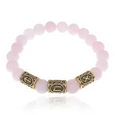 Браслет с рунами под золото Удача в любви, с нат. камнем Розовый кварц 10мм BSR2-033