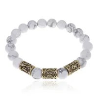 Браслет с рунами под золото Укрепление семьи, с нат. камнем Кахолонг 10мм BSR2-035