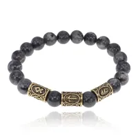 Браслет с рунами под золото Победа, достижение цели, с нат. камнем Лабрадор 10мм BSR2-037